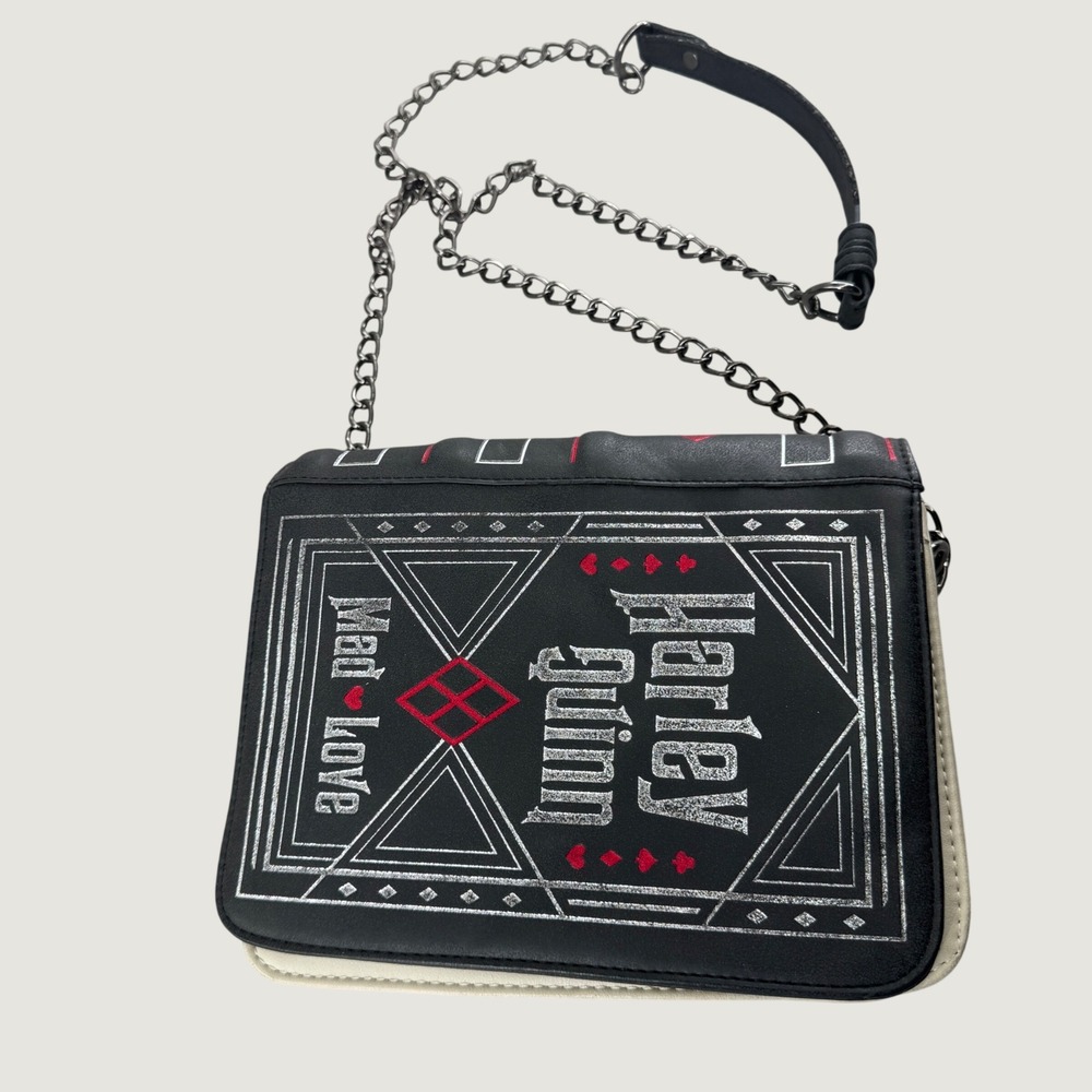 DC Comics Harley Quinn Mad Love Book Crossbody Bag Faux Leather Black White